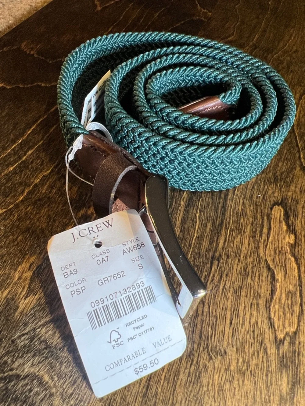 J. Crew Teal Woven Belt with Brown Leather Accents - Picture 2 of 8